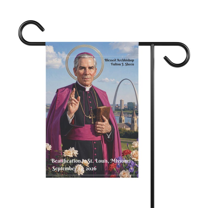 Blessed Fulton Sheen Garden Flag, Catholic Outdoor Yard Banner, Priest or Confirmation Gift for Catholic Home image 2