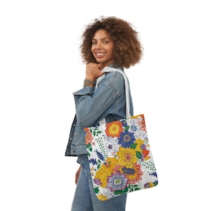 Mom Gift Mother's Day Bright Floral Canvas Tote Bag, Music Bag, Grocery Bag, School Bag, Garden , Book Lover