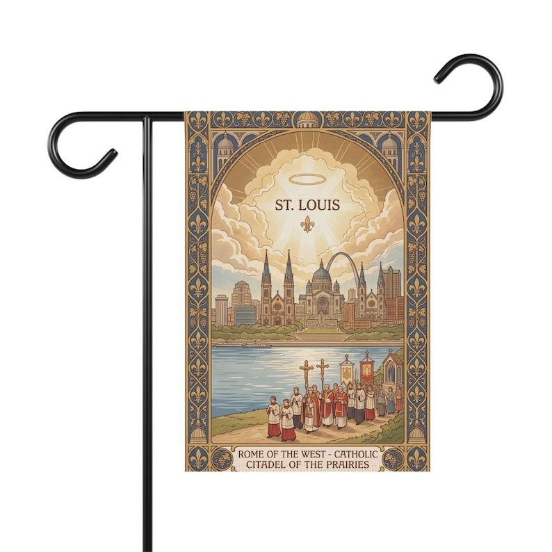 Saint Louis Skyline Garden Flag, Rome of the West Catholic Banner, Cathedral Outdoor Decor image 1