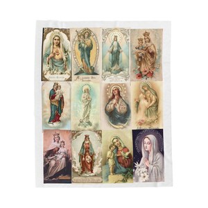 Virgin Mary Holy Card Throw Blanket, Catholic Gift for Mom or Grandma, Marian Devotional Blanket image 6