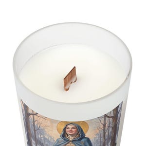 Saint Elizabeth of Hungary Wooden Wick Candle, 11oz Frosted Glass, Hospital Worker Gift image 7