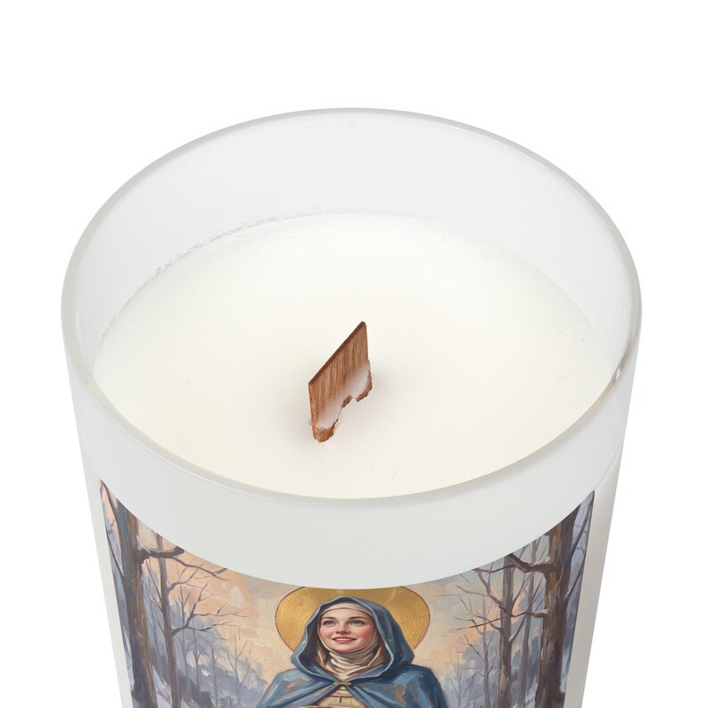 Saint Elizabeth of Hungary Wooden Wick Candle, 11oz Frosted Glass, Hospital Worker Gift image 7
