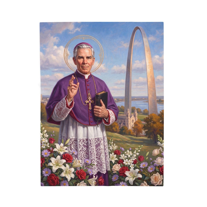 Blessed Fulton Sheen Velveteen Blanket, Soft Catholic Throw, Gift for Prayer Corner or Home image 2