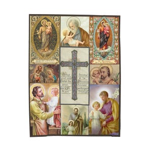 St. Joseph Antique Holy Card Velveteen Plush Blanket | Catholic Devotional Throw image 7
