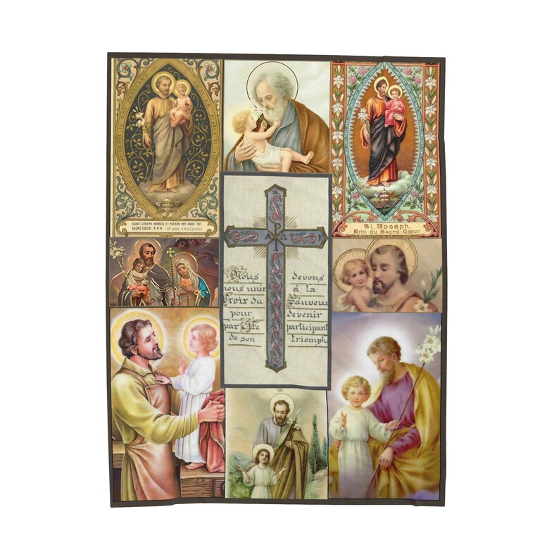 St. Joseph Antique Holy Card Velveteen Plush Blanket | Catholic Devotional Throw image 7
