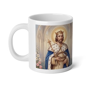 Saint Louis Jumbo Mug, King Louis IX Catholic Coffee Cup, Traditional Sacred Art image 4