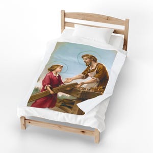 Saint Joseph and Child Jesus Catholic Blanket, Holy Family Devotional Throw, Catholic Dad Gift image 8