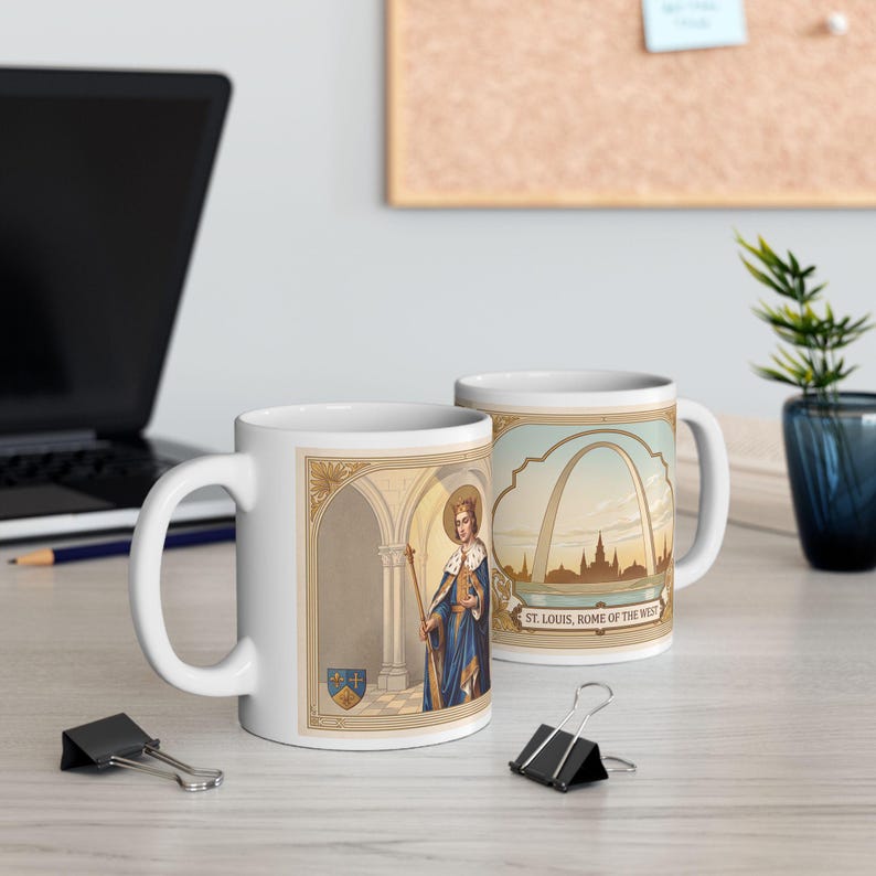 Saint Louis Rome of the West Mug, Catholic King Devotional Coffee Cup, Traditional Sacred Art image 1