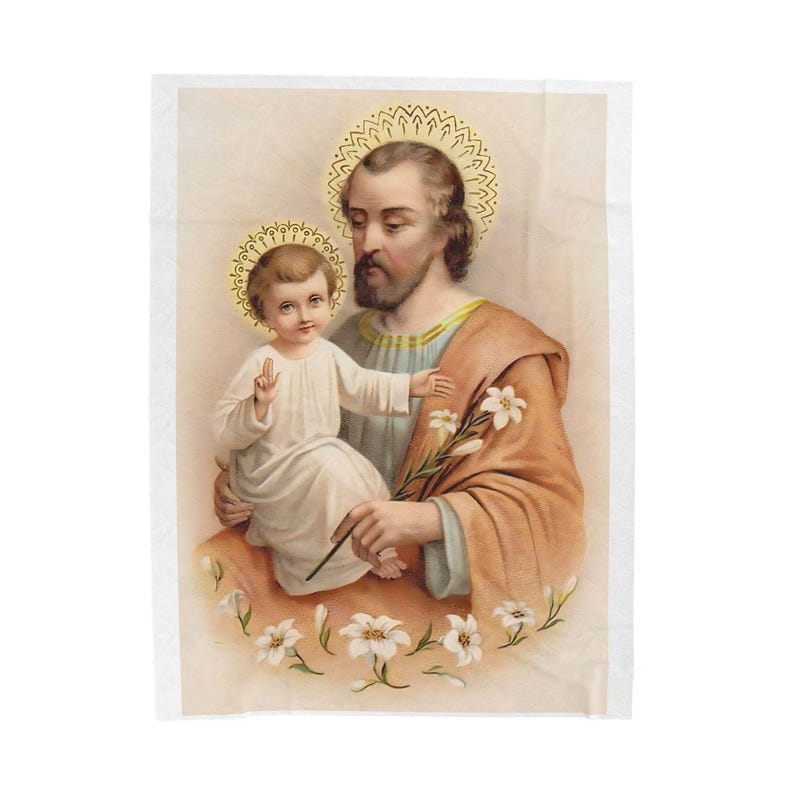 Sacred Art St. Joseph Blanket, Catholic Holy Family Velveteen Throw for Prayer or Home image 10