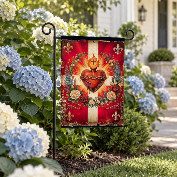 Sacred Heart of Jesus Garden Flag, Traditional Catholic Outdoor Banner, Devotional Catholic Home Decor Gift