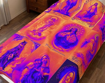 Virgin Mary Pop Art Blanket, Catholic Marian Throw, Bold Devotional Gift for Catholic Home or Prayer Room