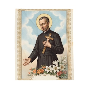 Saint Peter Claver Plush Throw Blanket, Catholic Priest Missionary Gift, Soft Velveteen Sacred Art image 3
