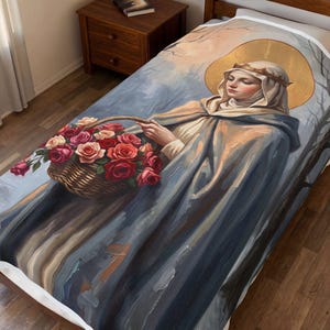 Couverture en velours Sainte Élisabeth de Hongrie, jeté de prière doux pour la maison catholique image 9