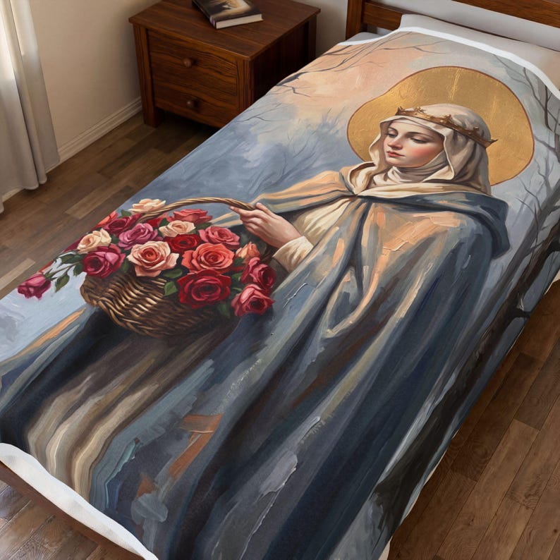 Couverture en velours Sainte Élisabeth de Hongrie, jeté de prière doux pour la maison catholique image 9