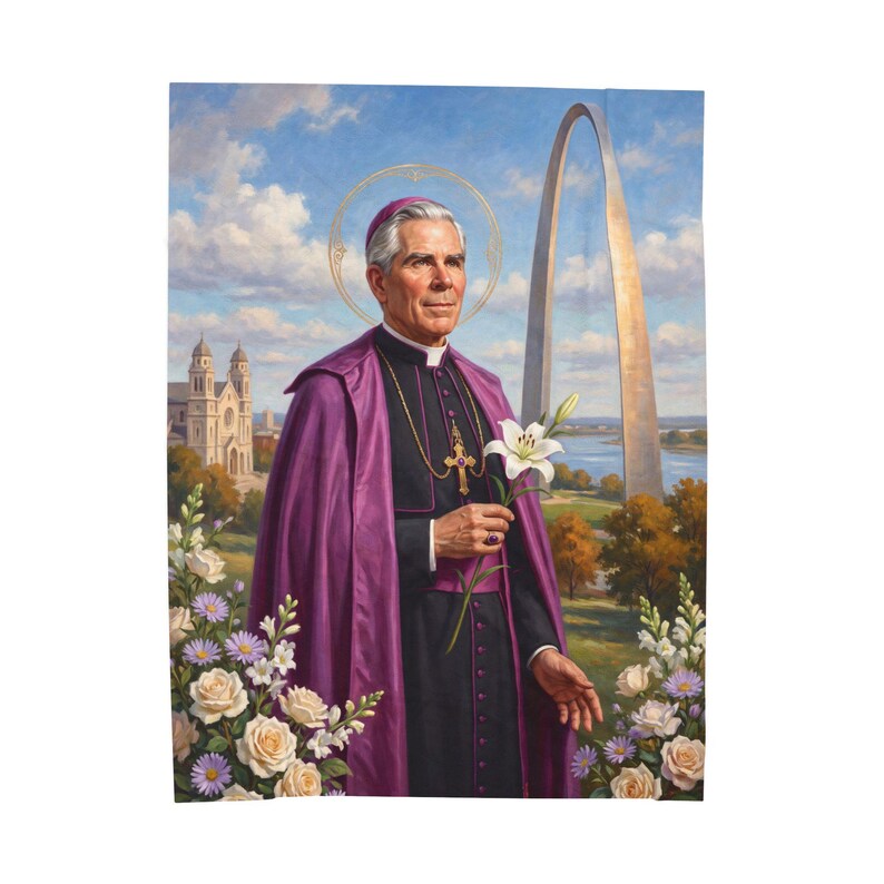 Blessed Fulton Sheen Blanket, Catholic Plush Throw, Archbishop Sheen Evangelization Keepsake Gift image 4