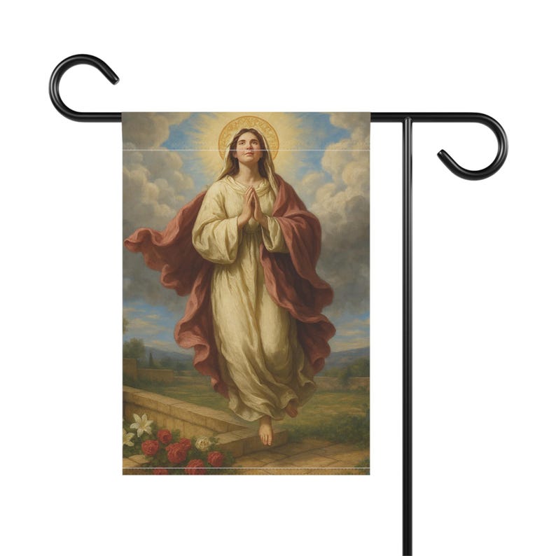 Assumption of Mary Garden Flag, Outdoor Catholic Yard Banner, Marian Devotional Gift for Home or Prayer Garden image 3