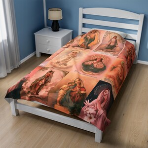 Coperta Vergine Maria Tinta Rosa Antico Santissimi Santi Peluche Accogliente Regalo per la Mamma Pastore Cattolico Nonna Volto di Gesù Camera da Letto Famiglia Eredità