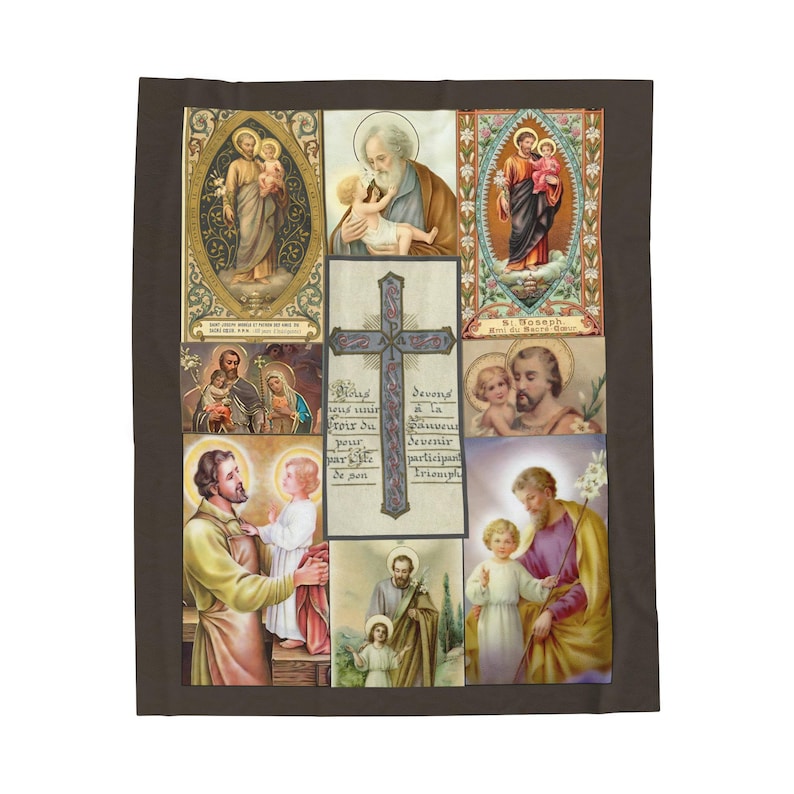 St. Joseph Antique Holy Card Velveteen Plush Blanket | Catholic Devotional Throw image 6