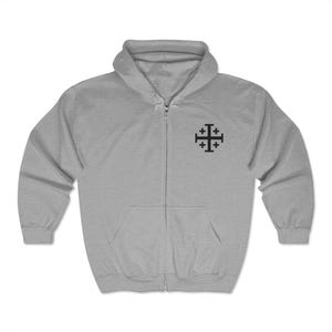 Our Lady of Guadalupe Jerusalem Cross Full Zip Hoodie, Catholic Gift for Him or Her image 3