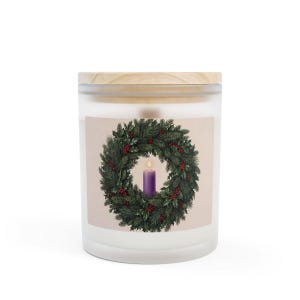 Close view of First Sunday of Advent frosted glass candle