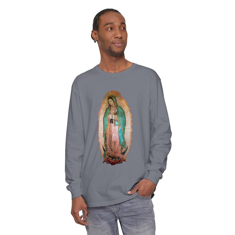 Our Lady of Guadalupe Long Sleeve Shirt, Catholic Gift for Him or Her, Marian Devotional Apparel image 6