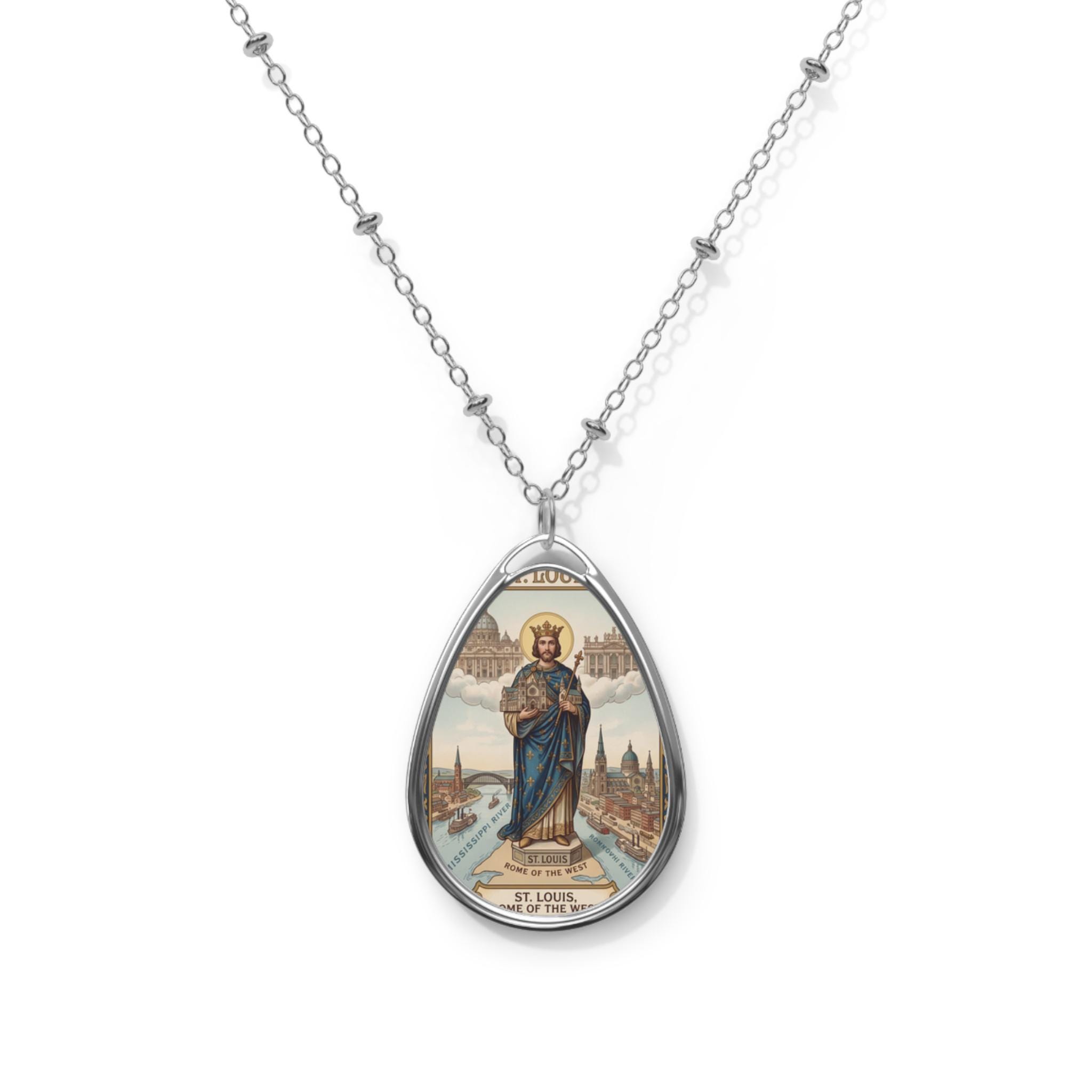 Immaculate Heart of Mary Oval Necklace, St. Louis Marian Devotional Pendant