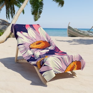 Summer Beach Towel Blanket Fun - Dad Kid Mom Vacation Gift - Bright Garden Daisy Floral Retro Unique Attention Grabbing Design