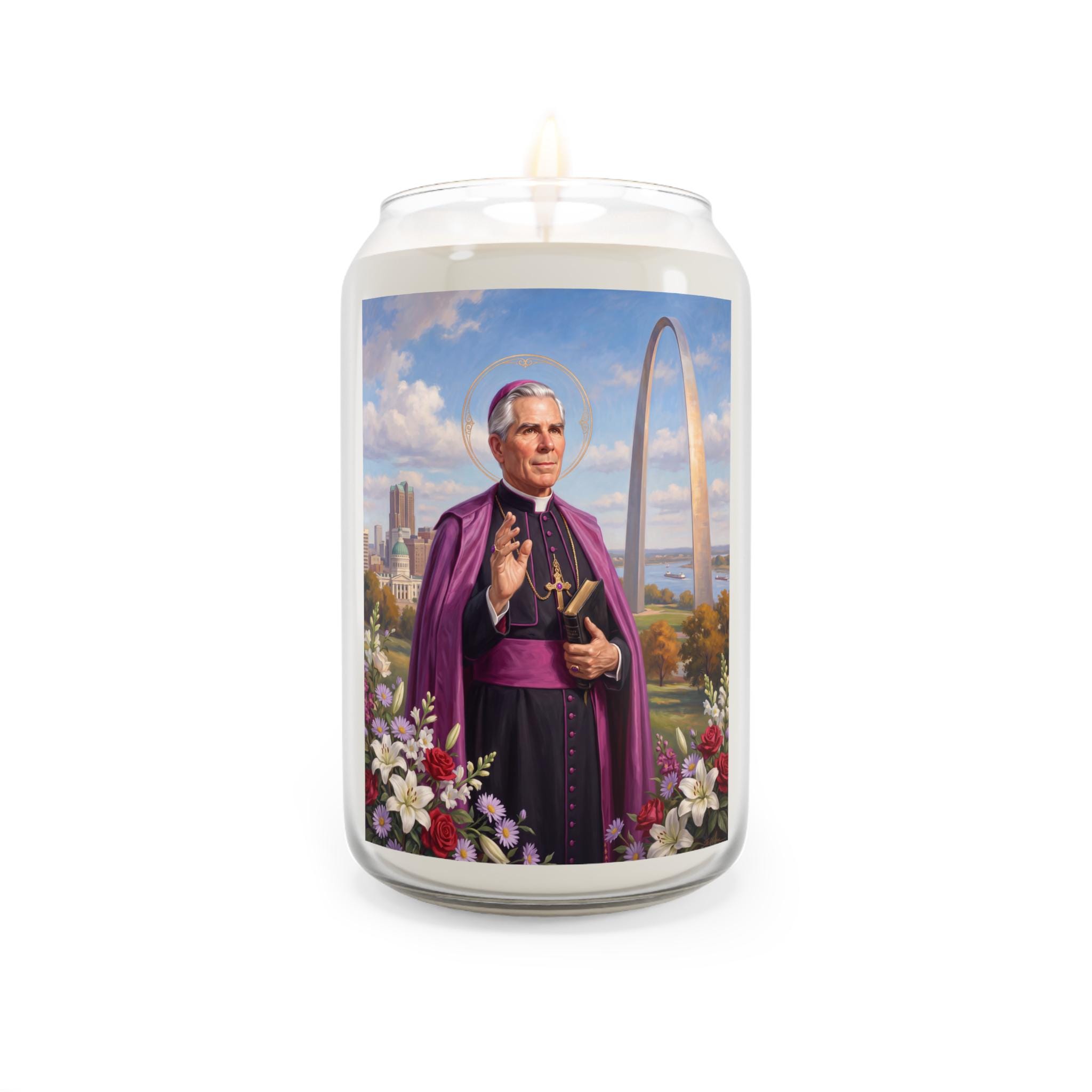 Blessed Fulton Sheen Soy Candle, Tall Scented Catholic Devotional Candle for Prayer or Home