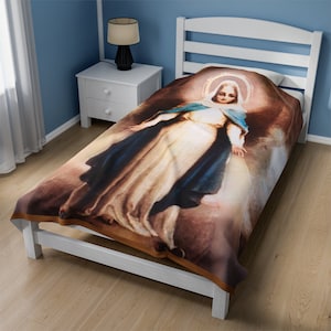 Coperta di peluche con immagine sacra antica della Vergine Maria (USA), Madonna delle Grazie, regalo cattolico, adatta per essere appesa al muro