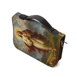 Assumption of Mary Bible Cover, Catholic Gift for Mom or Confirmation, Marian PU Leather Zip Bible Case image 4