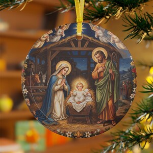 Holy Family Glass Ornament, Catholic Christmas Tree Decor, Nativity Gift for Grandparent Godparent Teacher image 8
