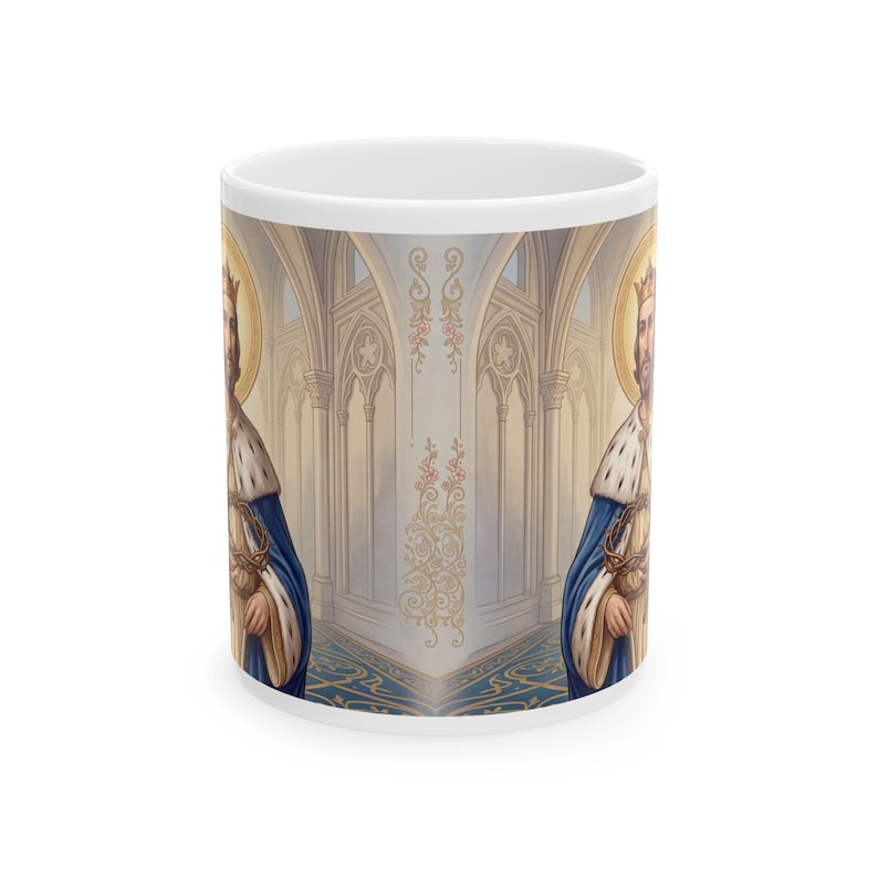 Saint Louis Coffee Mug, King Louis IX Catholic Gift, Traditional Devotional Cup image 1
