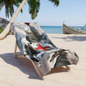 Toalla de playa con diseño de caballero cruzado, cruz templaria, armadura medieval, regalo de caballero católico para hombres.