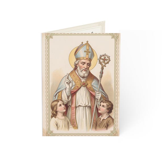 Saint Nicholas Day Greeting Card, Vintage Holy Card Design, Feast Day December 6