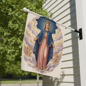 Drottning Marys trädgårdsflagga, Marian utomhusbanner, katolsk heminredning bild 10