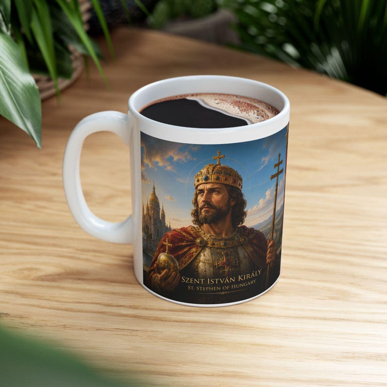 St. Stephen of Hungary Mug, Catholic Coffee Cup, Patron Saint Gift for Hungarian Catholic image 1