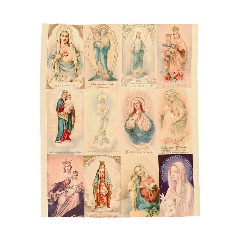 Virgin Mary Blanket, Vintage Madonna Collage Throw, Marian Catholic Gift for Mom, Prayer Blanket image 5