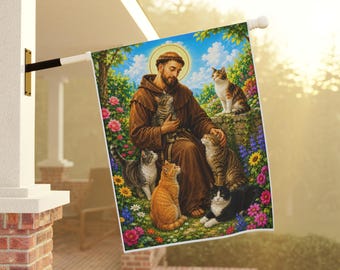 St. Francis of Assisi Garden Flag, Catholic Cat Lover Gift, Patron Saint Outdoor Banner for Home or Memorial Garden