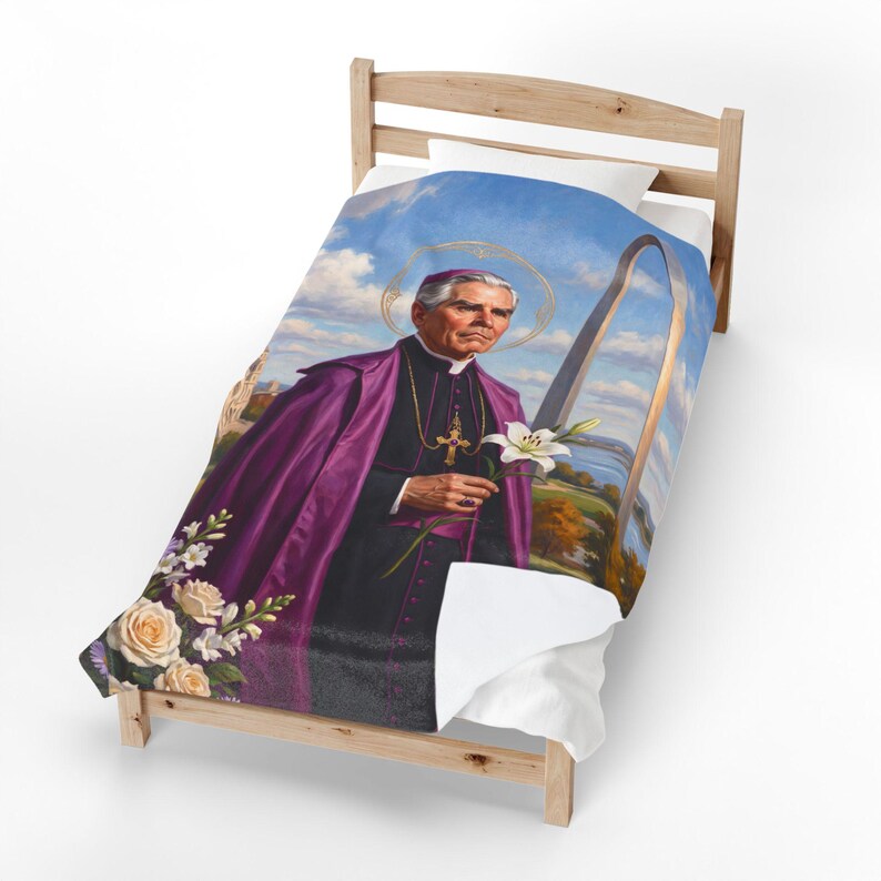 Blessed Fulton Sheen Blanket, Catholic Plush Throw, Archbishop Sheen Evangelization Keepsake Gift image 12