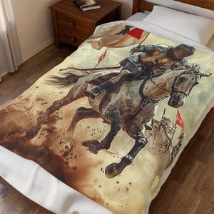 Medieval Knight Blanket, Mounted Knight Velveteen Plush Throw, History Lover Gift for Him