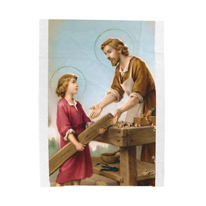 Saint Joseph and Child Jesus Catholic Blanket, Holy Family Devotional Throw, Catholic Dad Gift image 6