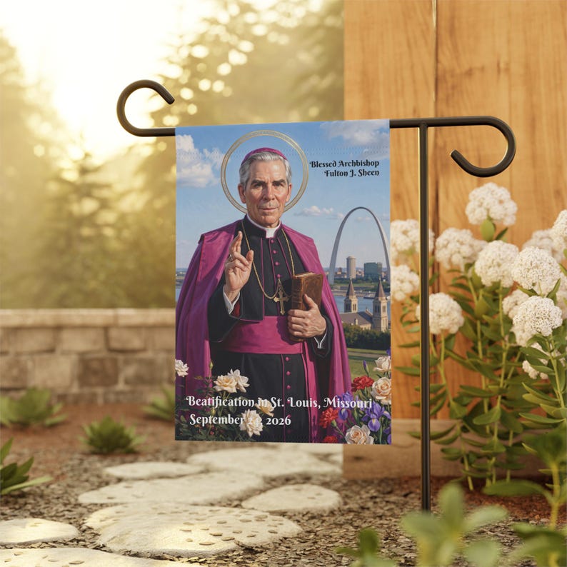 Blessed Fulton Sheen Garden Flag, Catholic Outdoor Yard Banner, Priest or Confirmation Gift for Catholic Home image 4