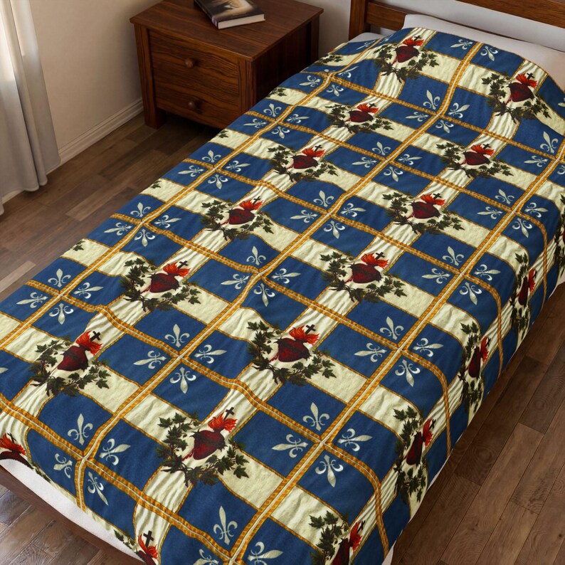 Vendee French Sacred Heart Flag Blanket | Velveteen Plush Blanket image 12