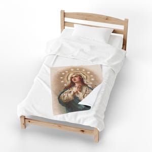 Virgin Mary Velveteen Plush Blanket, Marian Catholic Throw Blanket, Our Lady Devotional Gift for Catholic Home or Prayer Space image 13
