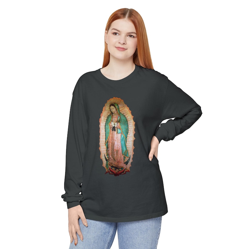 Our Lady of Guadalupe Long Sleeve Shirt, Catholic Gift for Him or Her, Marian Devotional Apparel image 8
