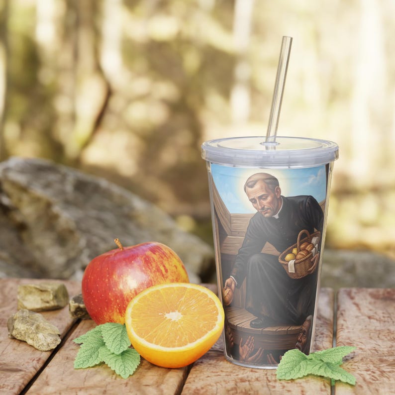 Tumbler with Straw, Saint Peter Claver Catholic Gift, Jesuit Missionary Patron Saint Drinkware image 3