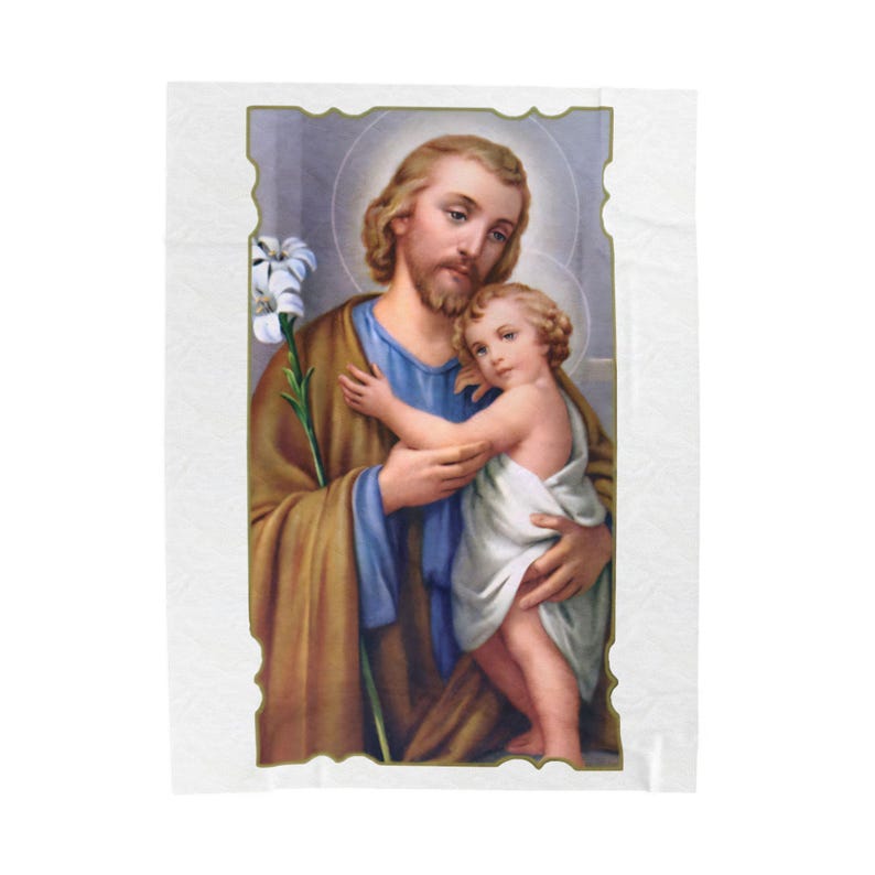 Lilies of St. Joseph Velveteen Blanket, Catholic Nursery Throw, Godfather or New Baby Baptism Gift image 10