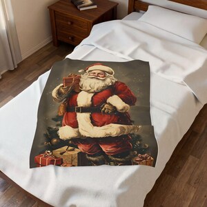 St. Nicholas Santa Claus Blanket, Catholic Christmas Gift, Vintage Holy Card Throw Blanket for Family image 4