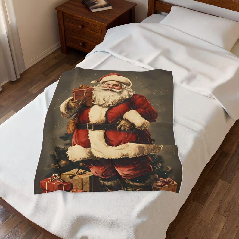 St. Nicholas Santa Claus Blanket, Catholic Christmas Gift, Vintage Holy Card Throw Blanket for Family image 4