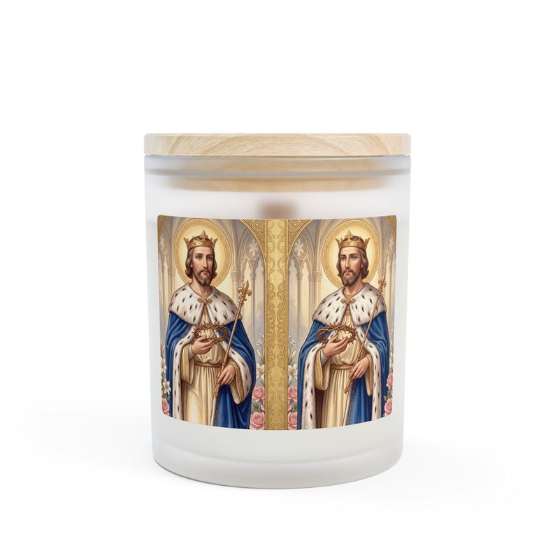 Saint Louis kaars van mat glas, 312 gram, katholieke devotionele kaars afbeelding 1